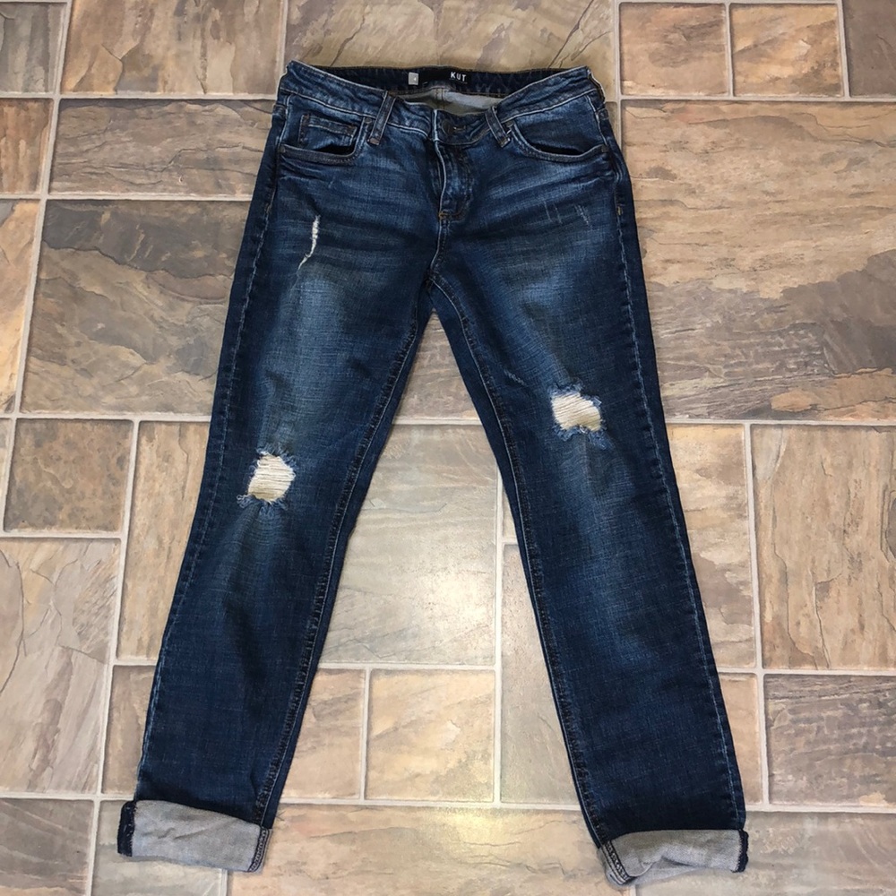 KUT FROM THE KLOTH Dark Wash Skinny Jeans w/ Holes